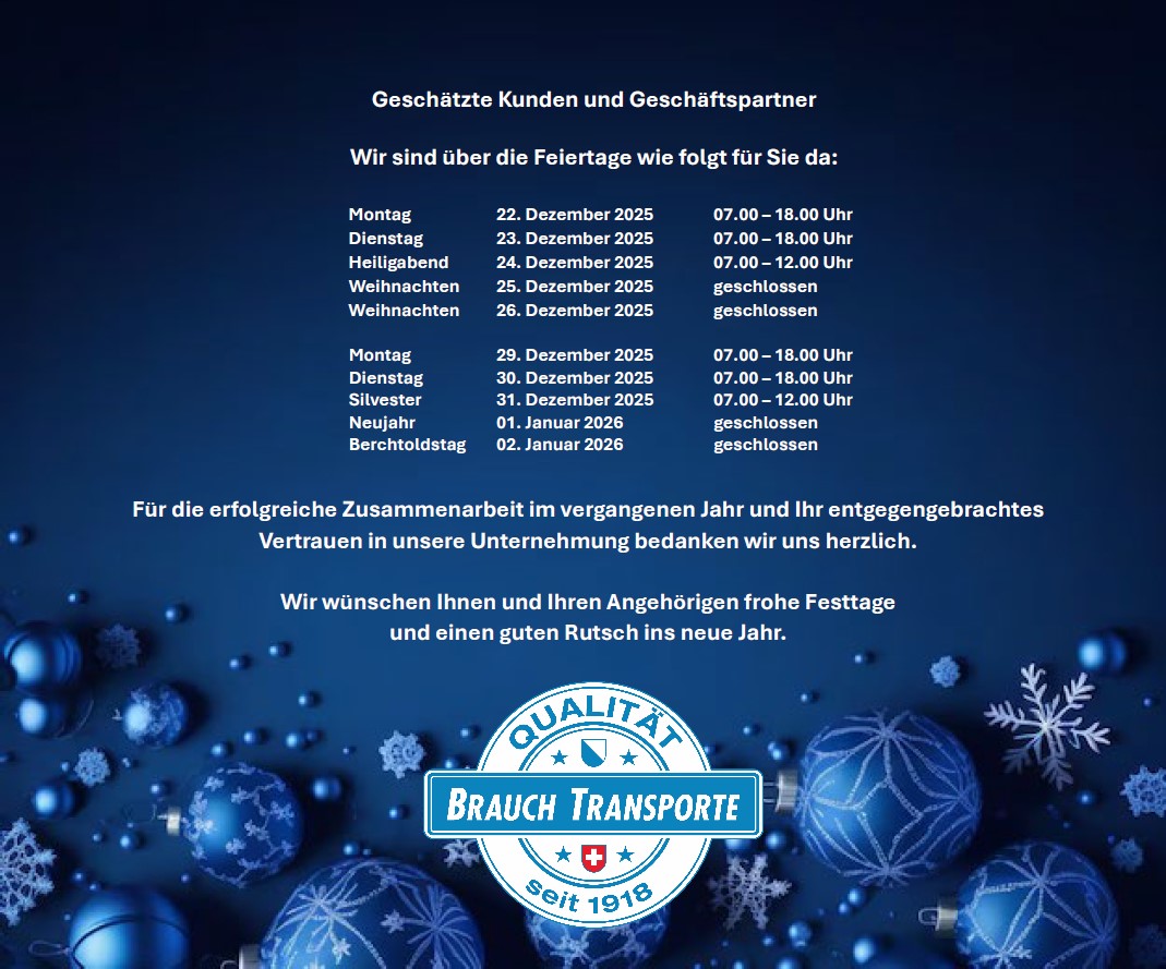 Öffnungszeiten Weihnachten/ Neujahr 2025